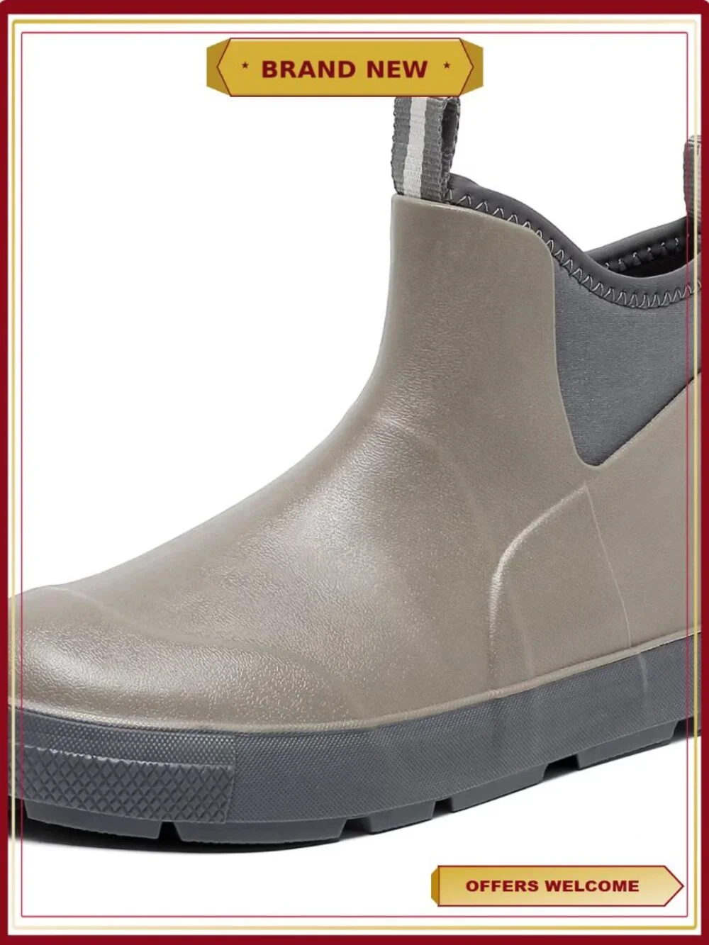 Men's Waterproof Rain Boots Anti-Slip Rubber Ankle Deck Boots Gardening Fishing
